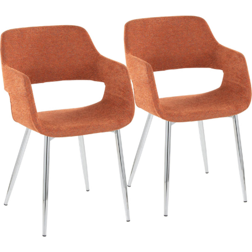 Margarite Dining Accent Chair in Chrome & Orange Fabric (Set of 2)